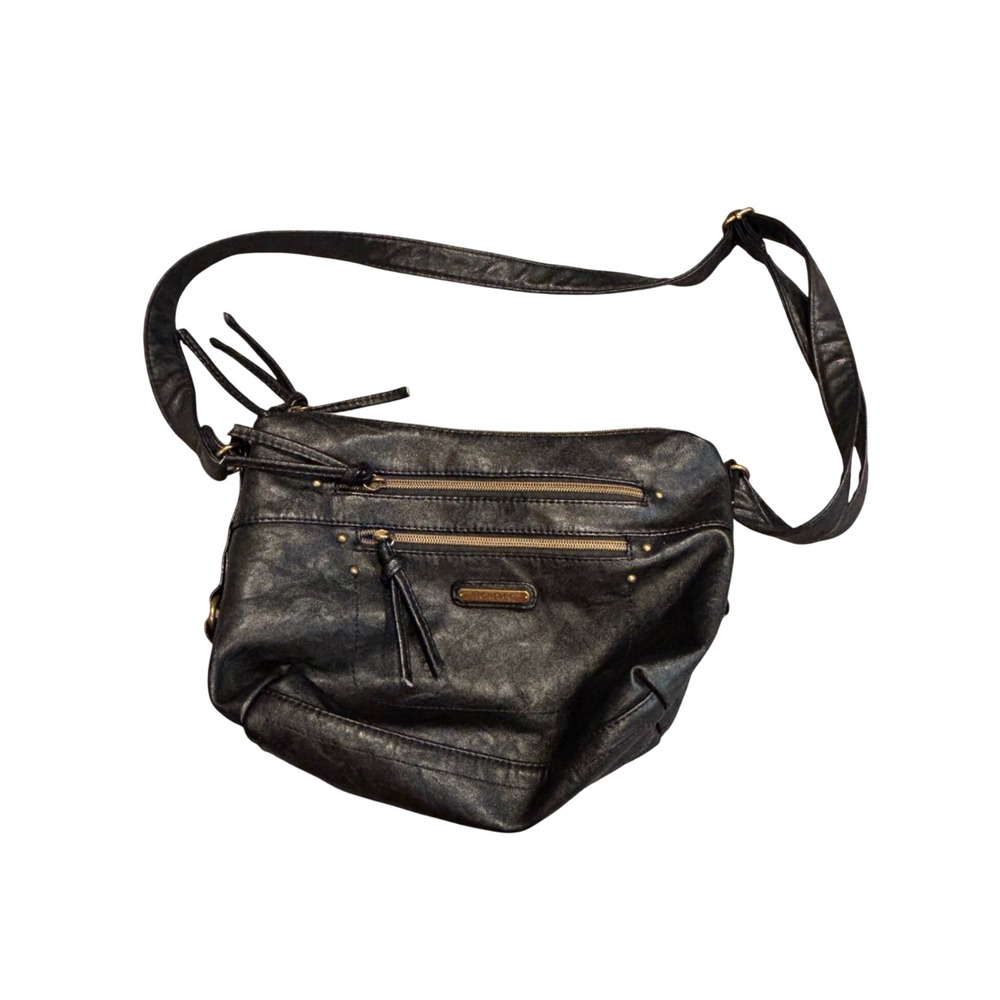 Stone‎ & Co Black Faux Leather Crossbody Bag Gold Hardware 69896-KO